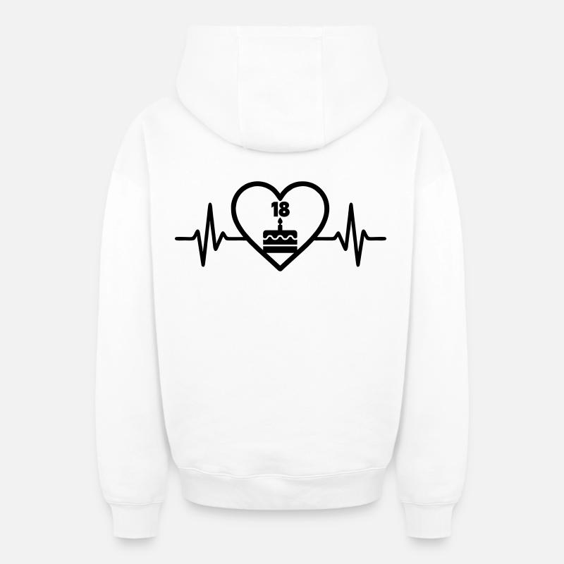 Coeur Anniversaire 18 ans Gâteau - Sweat à capuche unisexe zippé oversize épais SPREAD - blanc