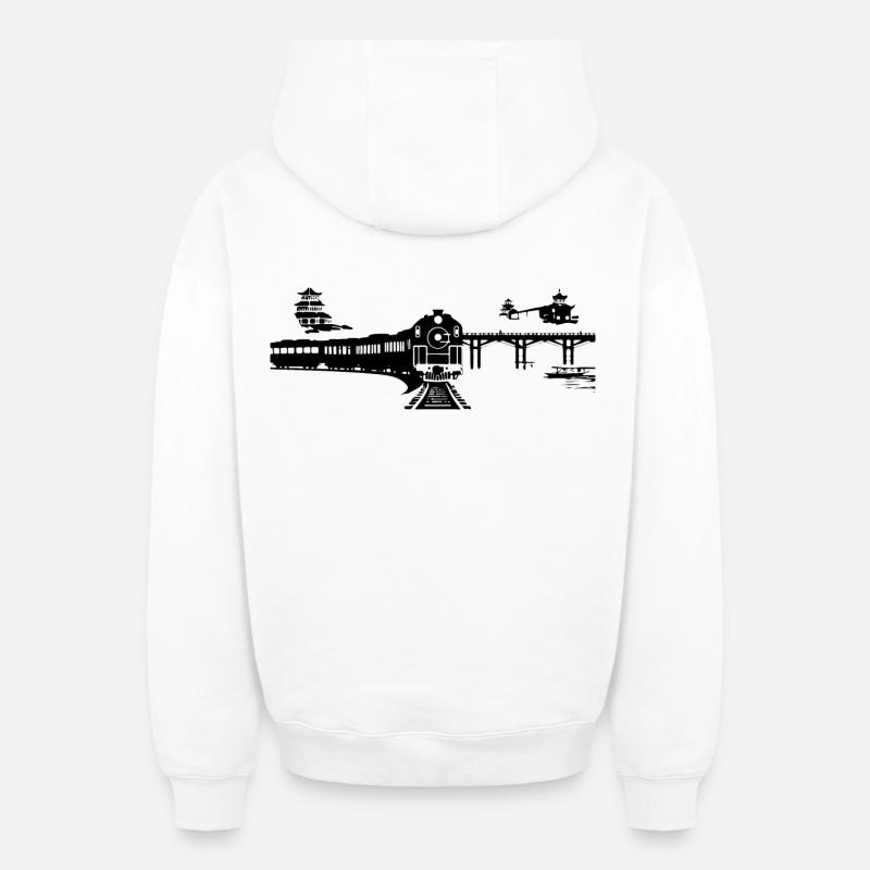 Chemin de fer - Sweat à capuche unisexe zippé oversize épais SPREAD - blanc