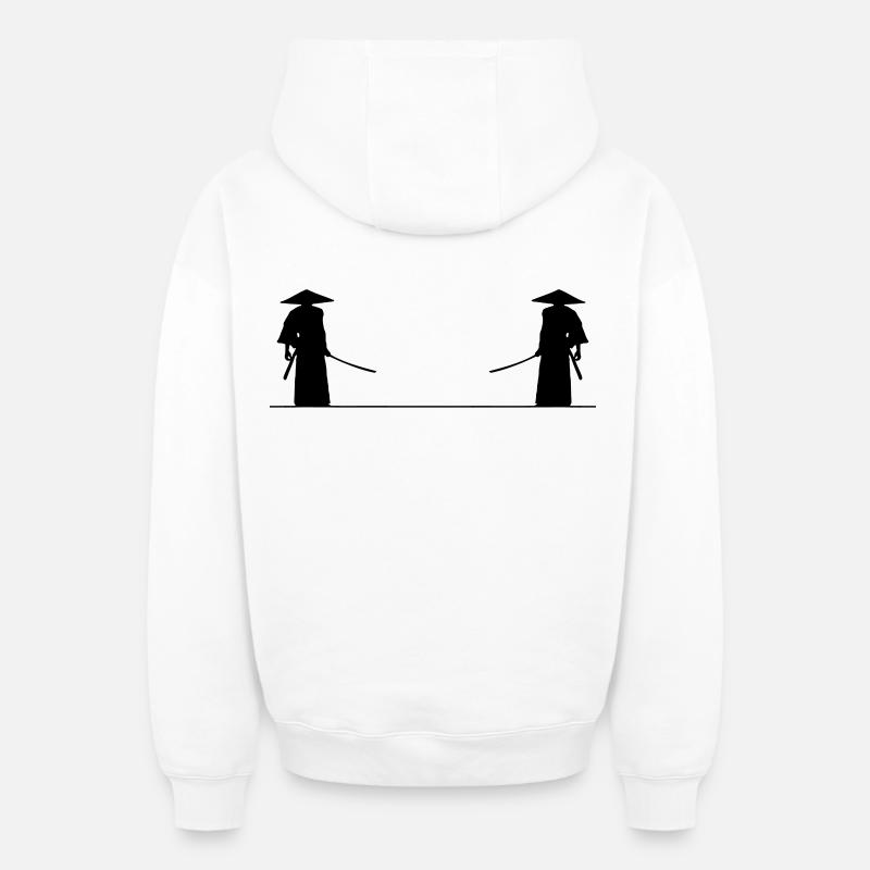 Bataille de samouraï - Sweat à capuche unisexe zippé oversize épais SPREAD - blanc