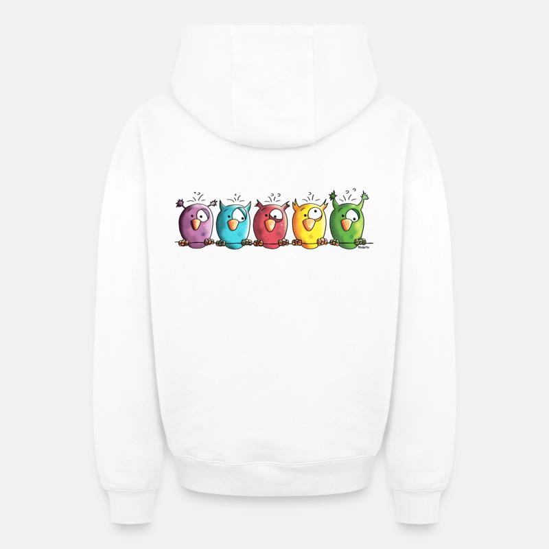 Drôle Hiboux - Oiseau - Oiseaux - Sweat à capuche unisexe zippé oversize épais SPREAD - blanc