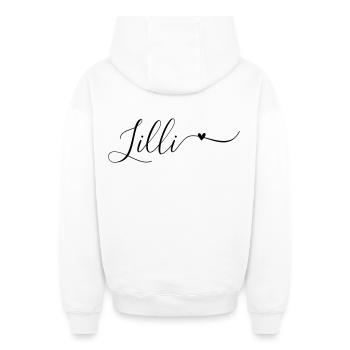 Nom de famille Lilli Prénom décoratif - Sweat à capuche unisexe zippé oversize épais SPREAD - blanc - Dos - AI Model Male 178 light (178cm)