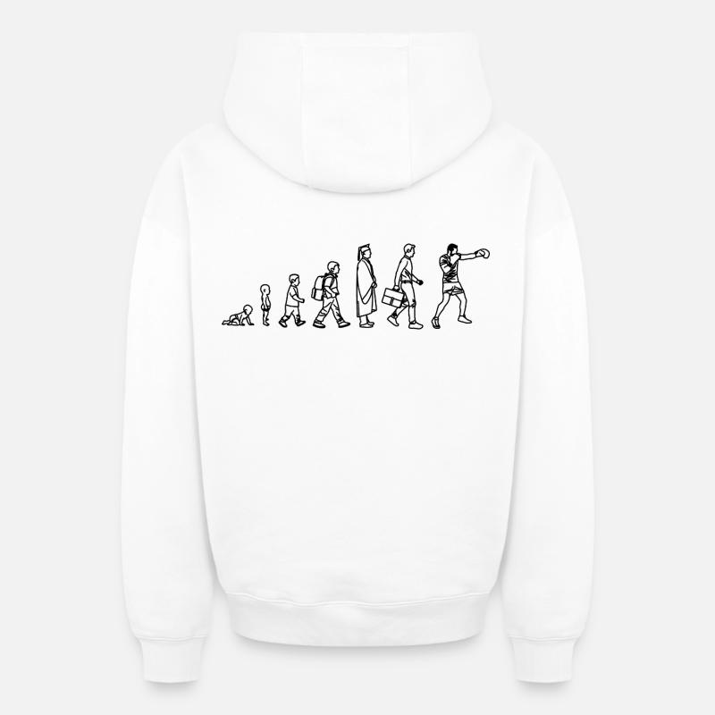Évolution de la boxe - Sweat à capuche unisexe zippé oversize épais SPREAD - blanc