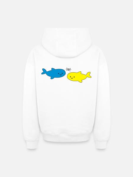 Fröhliche Fische Blau Gelb - Oversized Heavyweight Unisex Zip Hoodie - Weiß