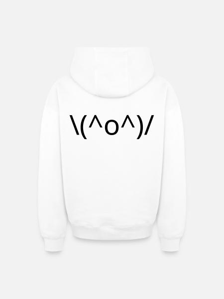 Joy Emote \(^o^)/ Arms Up Kaomoji - Oversized Heavyweight Unisex Zip Hoodie - white