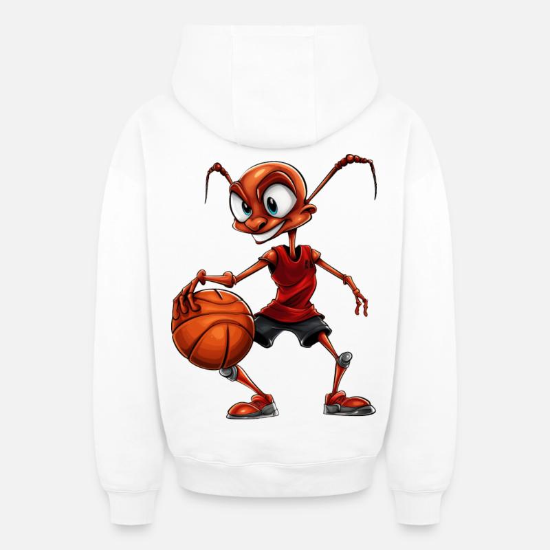 Fourmi de basket-ball - Sweat à capuche unisexe zippé oversize épais SPREAD - blanc