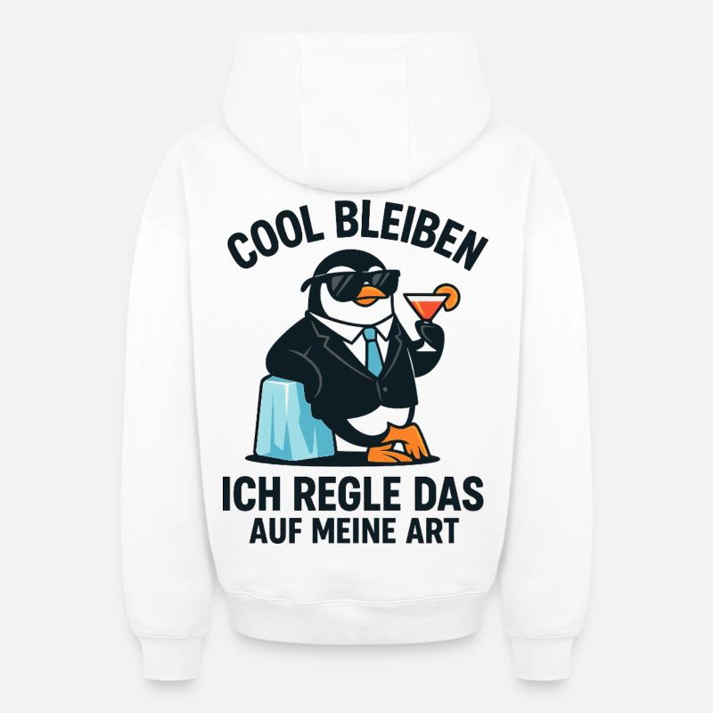 Costume cocktail Pingouin - Sweat à capuche unisexe zippé oversize épais SPREAD - blanc