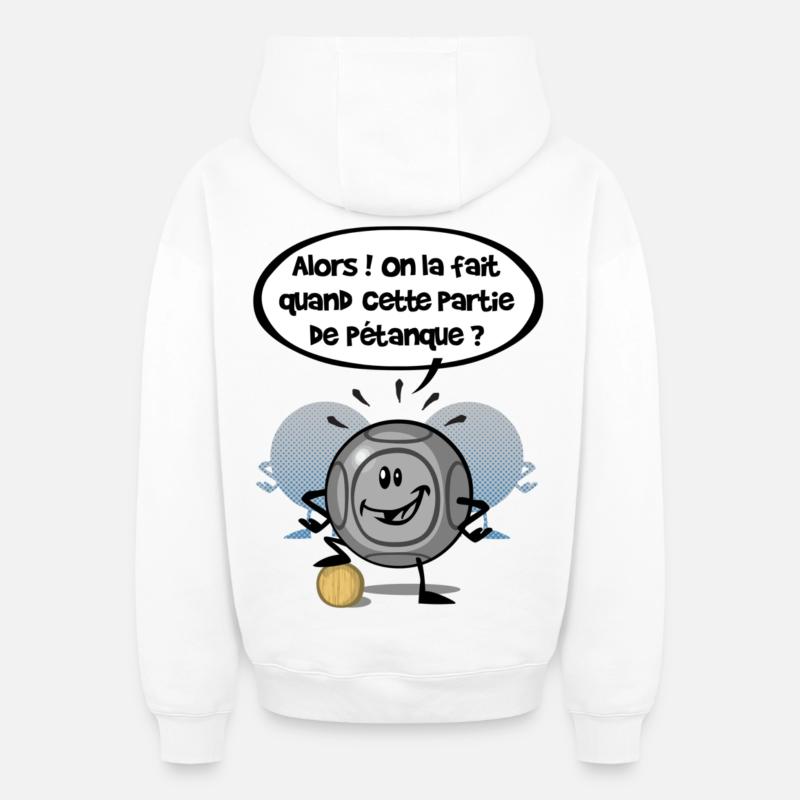 Pétanque !?! - Sweat à capuche unisexe zippé oversize épais SPREAD - blanc