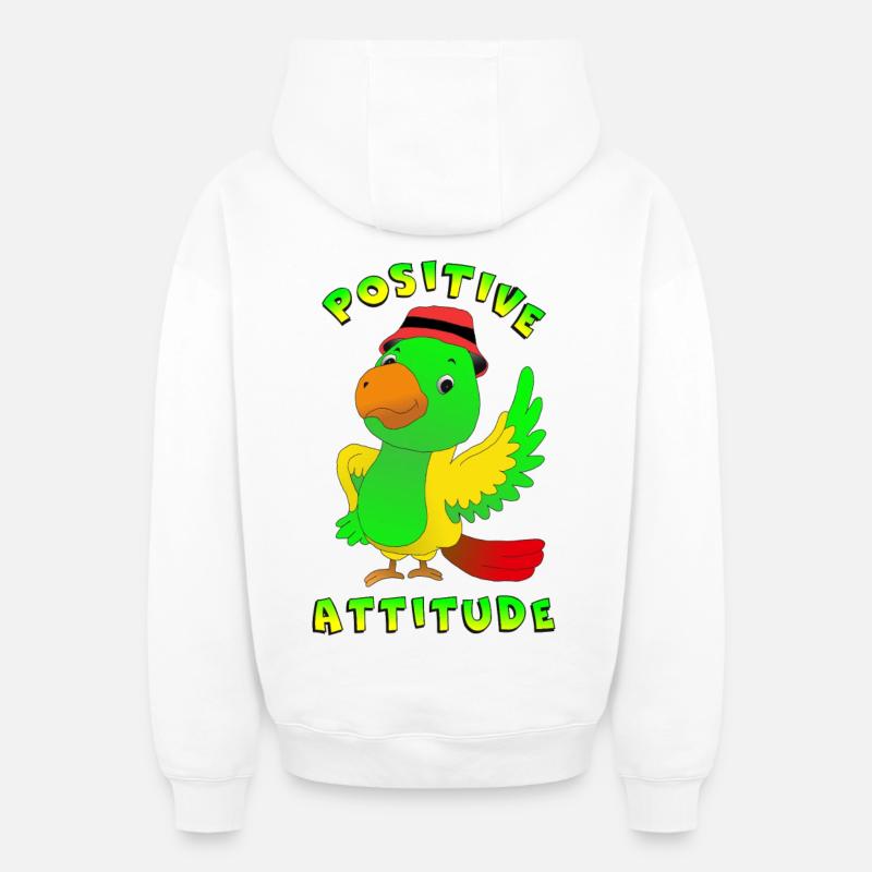 Positive attitude perroquet - Sweat à capuche unisexe zippé oversize épais SPREAD - blanc