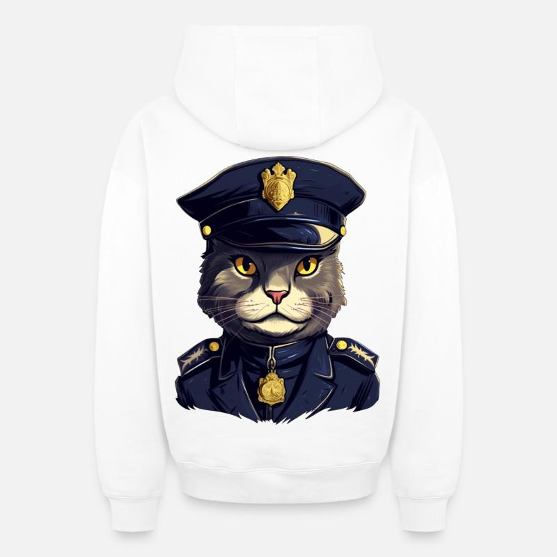 Police des chats - Sweat à capuche unisexe zippé oversize épais SPREAD - blanc