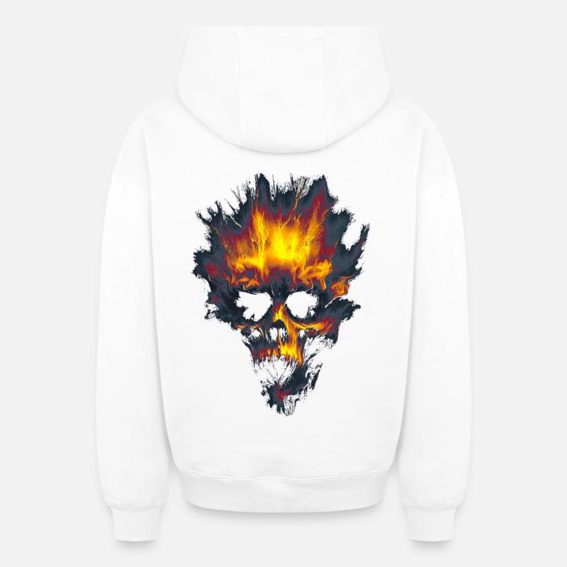 Crâne Stylisé - Sweat à capuche unisexe zippé oversize épais SPREAD - blanc