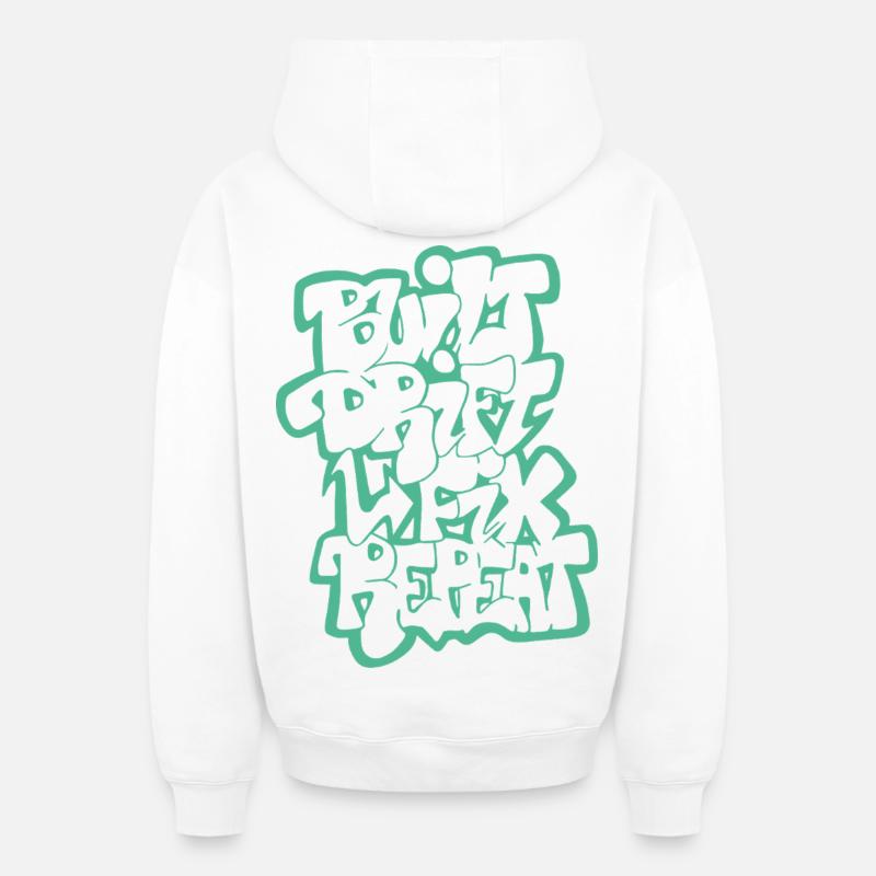 Built Drift Fix Repeat 04 - Oversized Heavyweight Unisex Zip Hoodie - Weiß