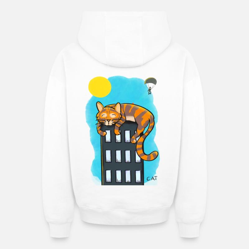 Chat sur gratte-ciel - Sweat à capuche unisexe zippé oversize épais SPREAD - blanc