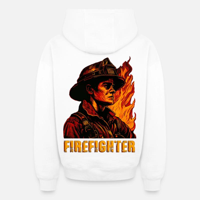 Pompier - Sweat à capuche unisexe zippé oversize épais SPREAD - blanc