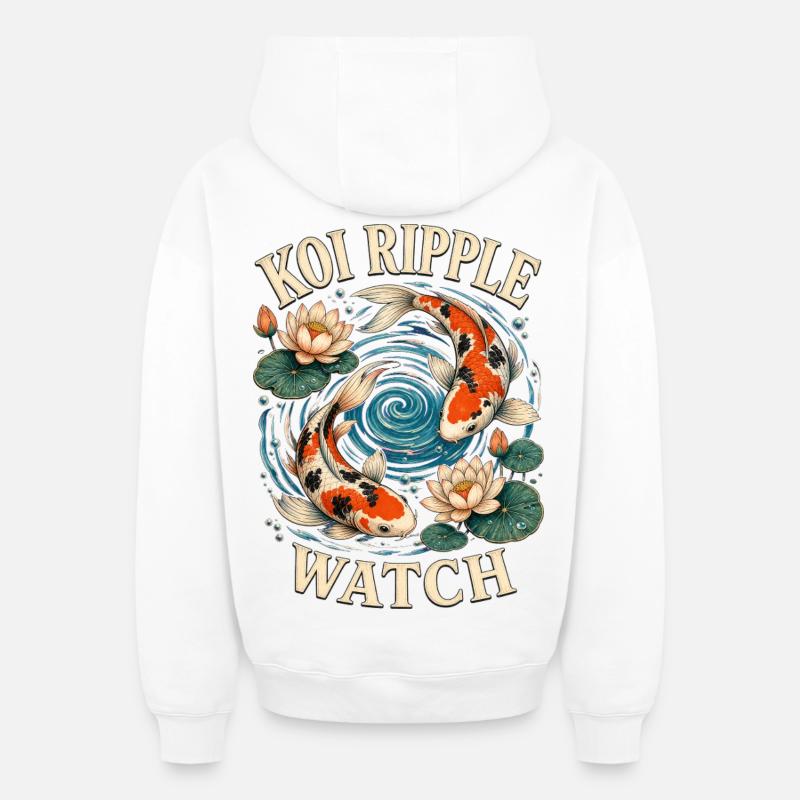 MONTRE ONDULATION KOI - Sweat à capuche unisexe zippé oversize épais SPREAD - blanc