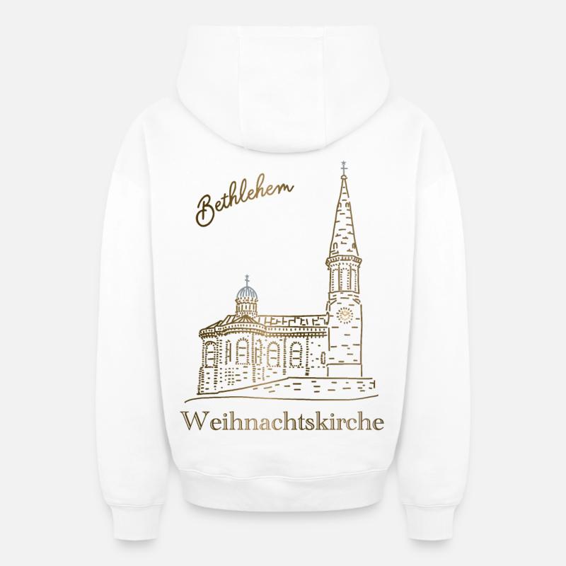 Weihnachtskirche Bethlehem, handgezeichnet - Oversized Heavyweight Unisex Zip Hoodie - Weiß