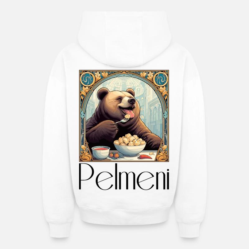 Ours Pelmeni Cadeau Russe - Sweat à capuche unisexe zippé oversize épais SPREAD - blanc
