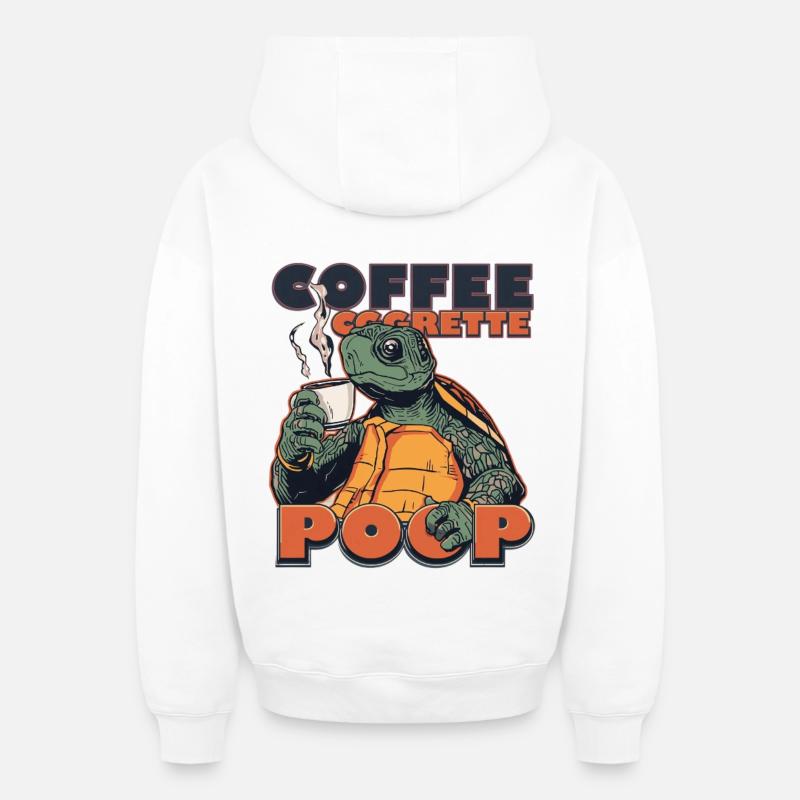 Lizard Schildkröte Kaffee Kippe Gaffel Zigarette - Oversized Heavyweight Unisex Zip Hoodie - Weiß