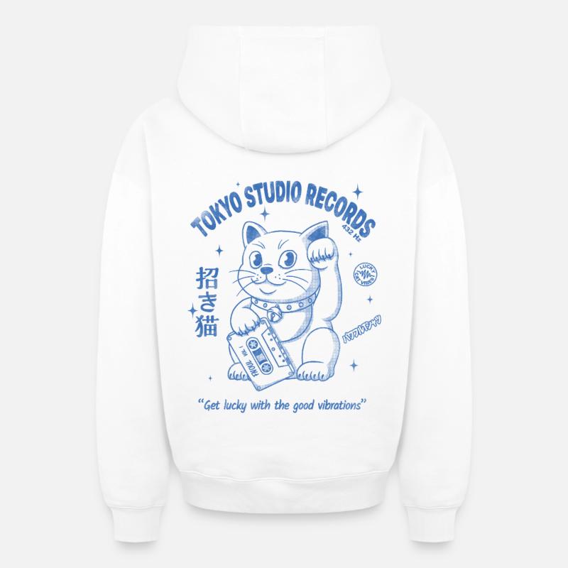 Maneki Neko - Oversized Heavyweight Unisex Zip Hoodie - Weiß