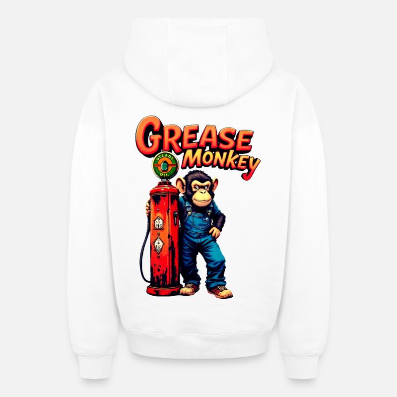 GreaseMonkey Retro-Pumpendesign - Oversized Heavyweight Unisex Zip Hoodie - Weiß
