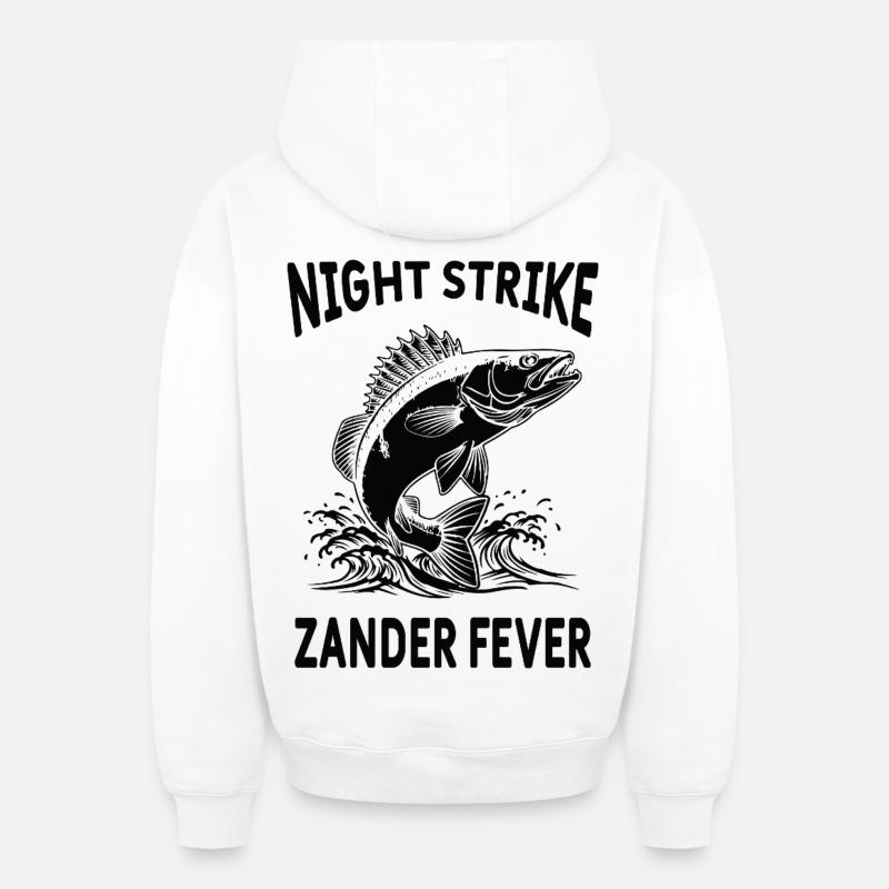 Pêche Rivière Sandre Night Strike - Sweat à capuche unisexe zippé oversize épais SPREAD - blanc