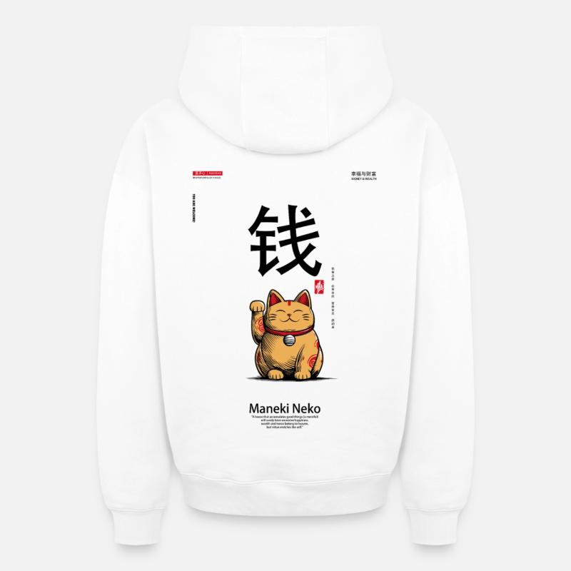 Maneki-Neko - Sweat à capuche unisexe zippé oversize épais SPREAD - blanc