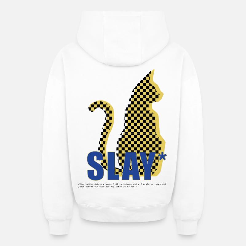 Slay Katze Checker Silhouette - Sweat à capuche unisexe zippé oversize épais SPREAD - blanc
