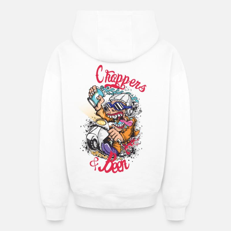 Choppers Crew Affe Roller - Oversized Heavyweight Unisex Zip Hoodie - Weiß