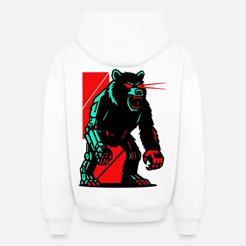 Mecha Techno Bear - Oversized Heavyweight Unisex Zip Hoodie - white
