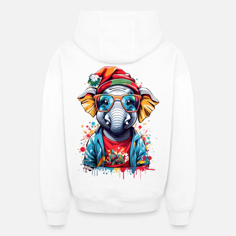 Éléphant cool - Sweat à capuche unisexe zippé oversize épais SPREAD - blanc