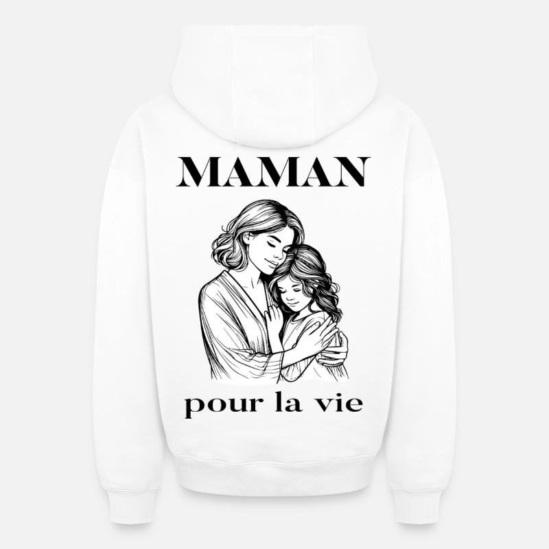 Maman pour la vie - Sweat à capuche unisexe zippé oversize épais SPREAD - blanc