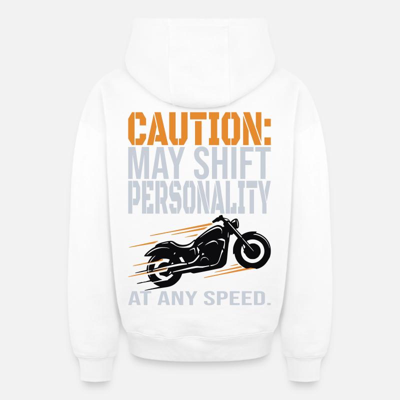 Caution – Personality Shift Biker Design - Oversized Heavyweight Unisex Zip Hoodie - Weiß