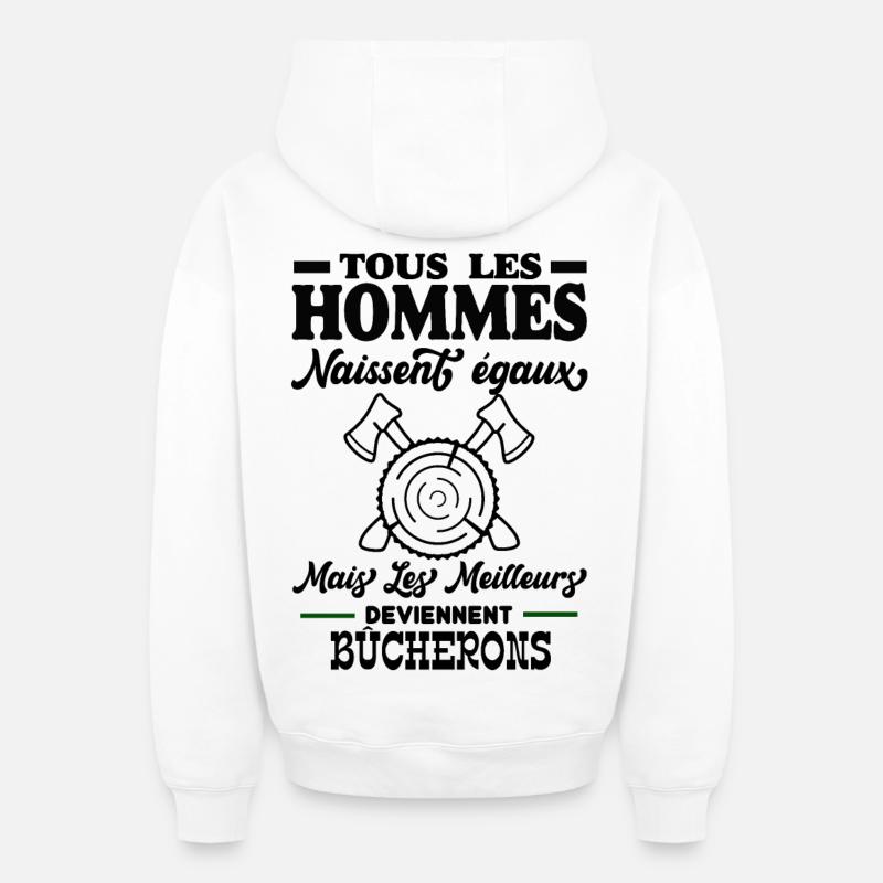 Bûcherons - Sweat à capuche unisexe zippé oversize épais SPREAD - blanc