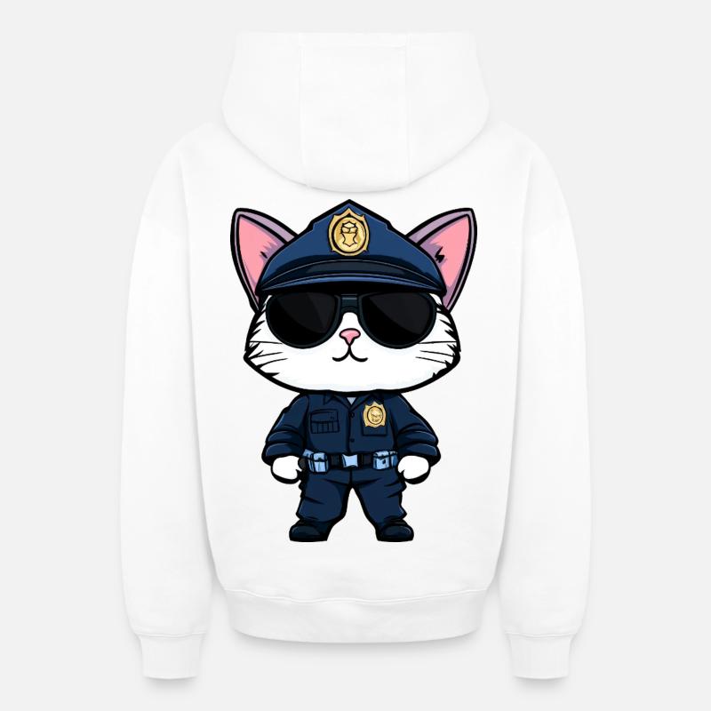 Chat policier - Sweat à capuche unisexe zippé oversize épais SPREAD - blanc