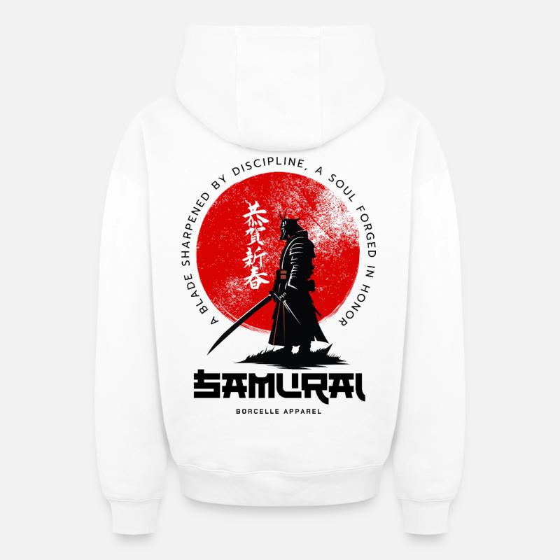 Cercle de lune samouraï - Sweat à capuche unisexe zippé oversize épais SPREAD - blanc