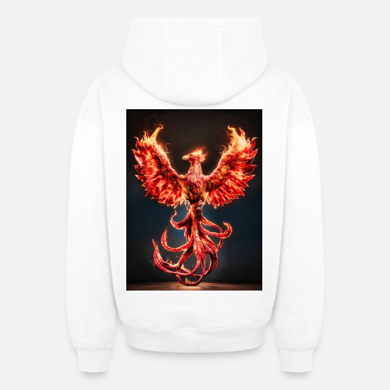 Explosion de Phoenix Firecrest - Sweat à capuche unisexe zippé oversize épais SPREAD - blanc