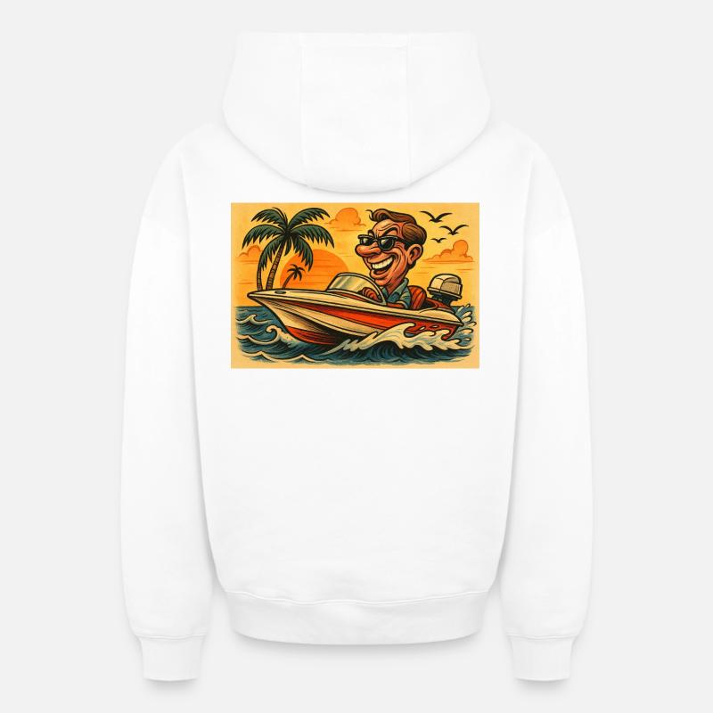 Bateau rapide - Sweat à capuche unisexe zippé oversize épais SPREAD - blanc
