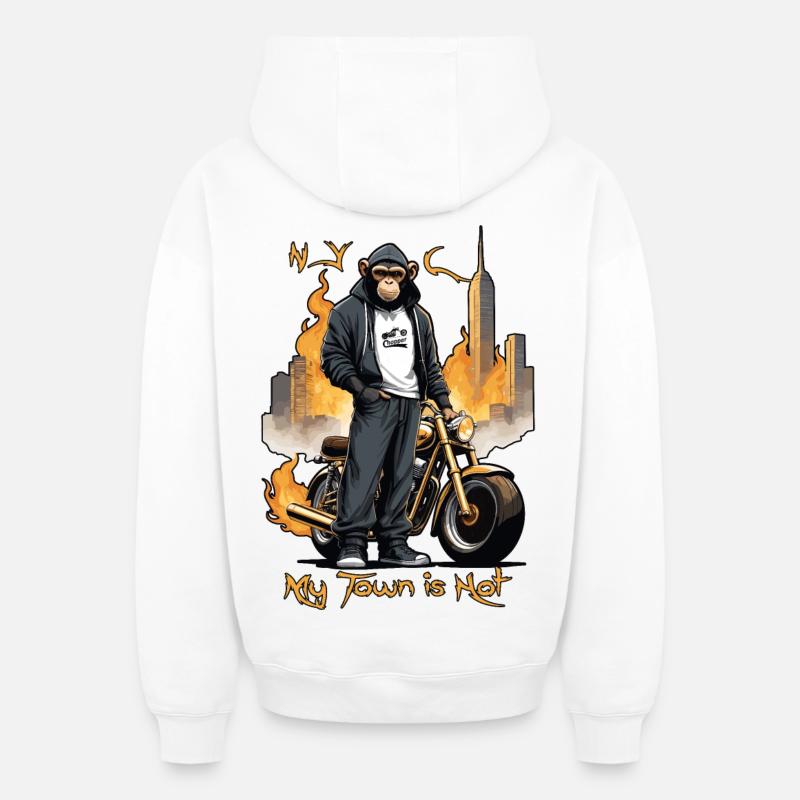 Singe motard - Sweat à capuche unisexe zippé oversize épais SPREAD - blanc