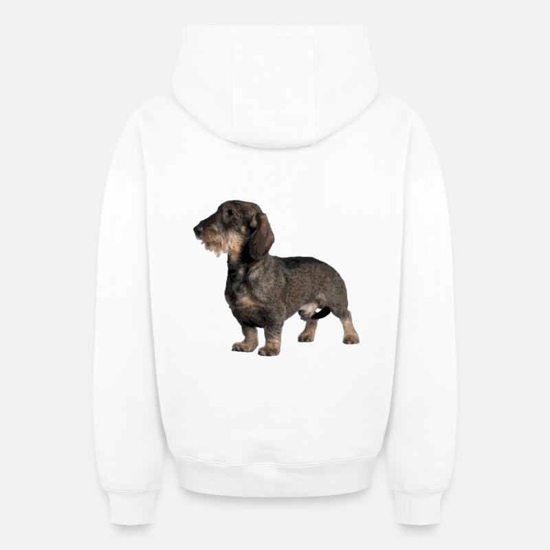 Rauhhaardackel - Sweat à capuche unisexe zippé oversize épais SPREAD - blanc