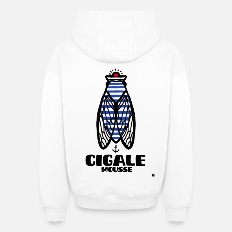 Cigale Marine Mousse - Sweat à capuche unisexe zippé oversize épais SPREAD - blanc