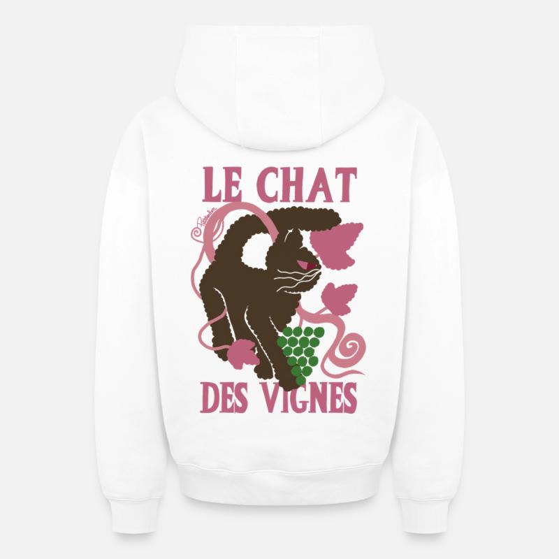 Le Chat des Vignes - Sweat à capuche unisexe zippé oversize épais SPREAD - blanc