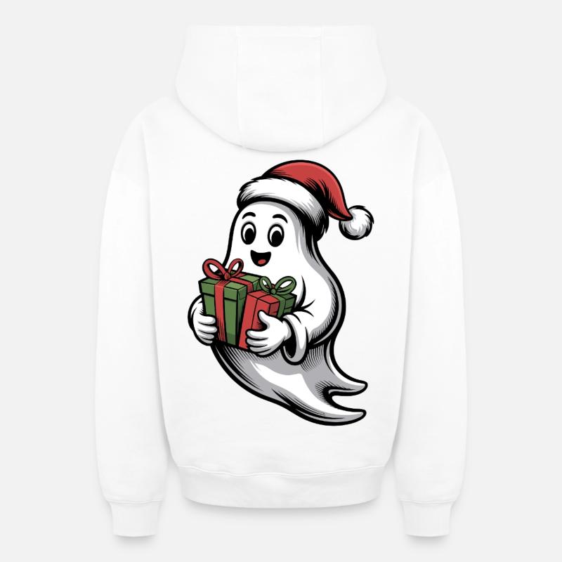 Weihnachtsgeist mit Geschenk - Sweat à capuche unisexe zippé oversize épais SPREAD - blanc