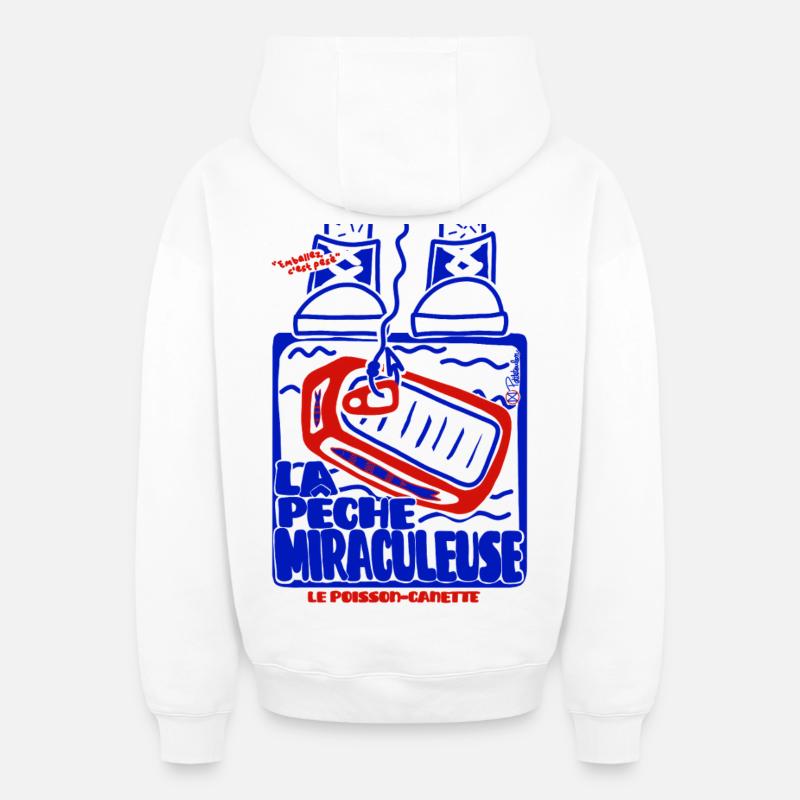 Pêche Miraculeuse Retro - Sweat à capuche unisexe zippé oversize épais SPREAD - blanc