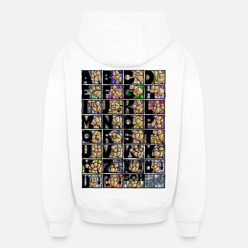Alphabet des doigts allemand 3 / - Sweat à capuche unisexe zippé oversize épais SPREAD - blanc