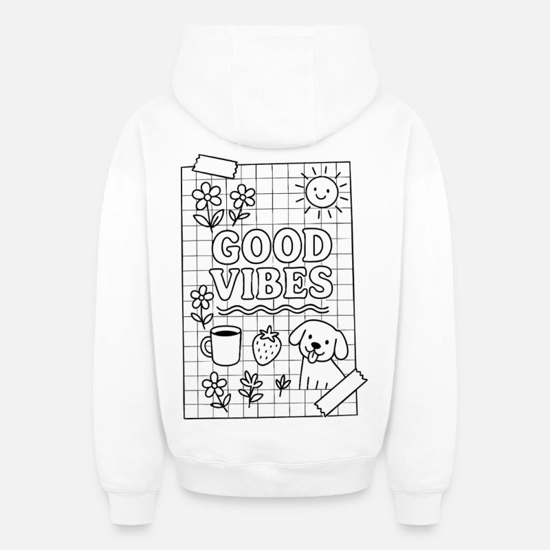 Bonnes vibrations - Sweat à capuche unisexe zippé oversize épais SPREAD - blanc