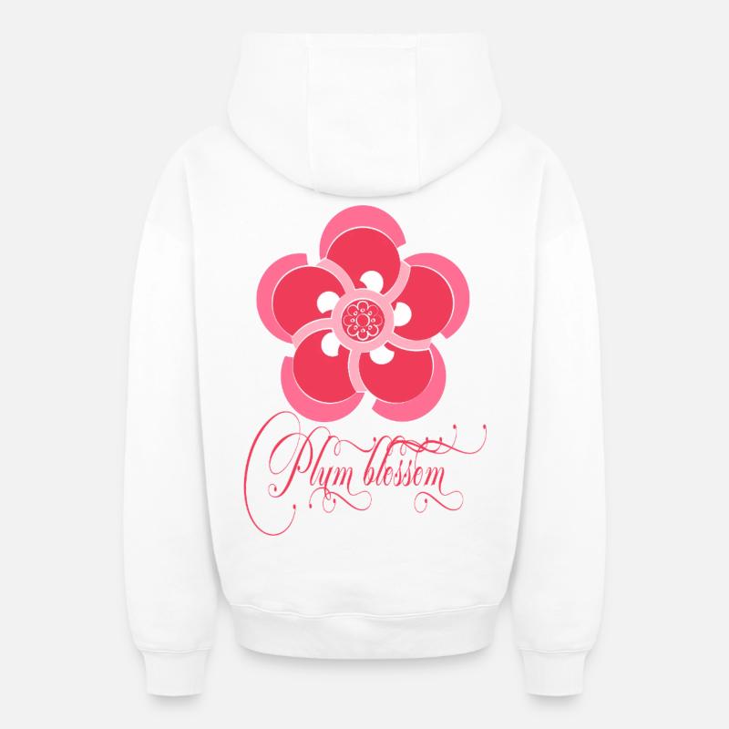 Plum blossom - Sweat à capuche unisexe zippé oversize épais SPREAD - blanc