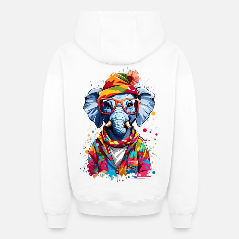 Éléphant cool - Sweat à capuche unisexe zippé oversize épais SPREAD - blanc