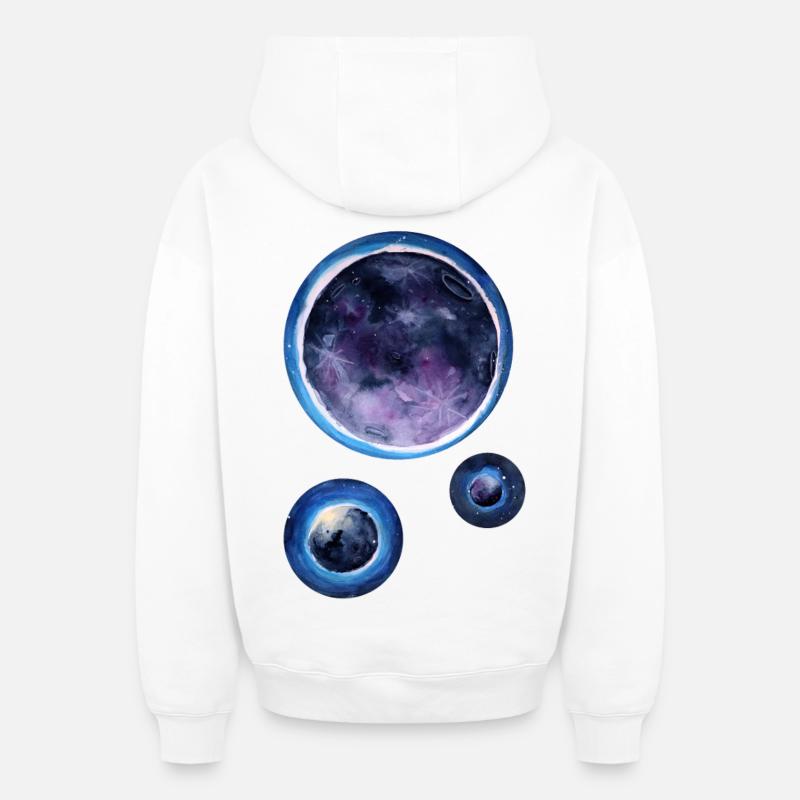 Aquarelle Planétaire Bleu Violet - Sweat à capuche unisexe zippé oversize épais SPREAD - blanc