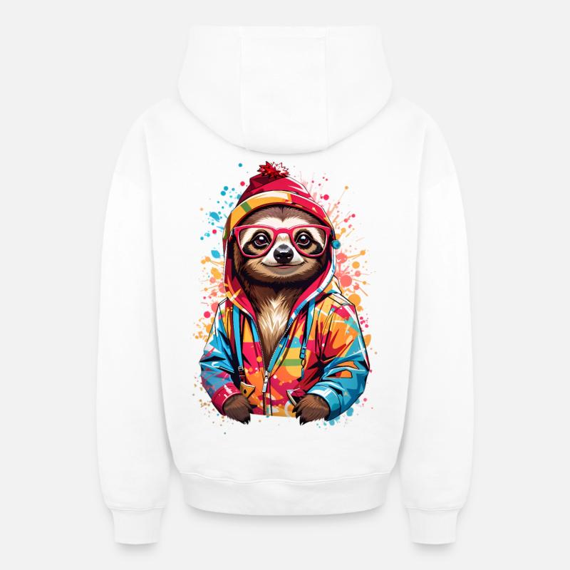 Paresseux cool - Sweat à capuche unisexe zippé oversize épais SPREAD - blanc