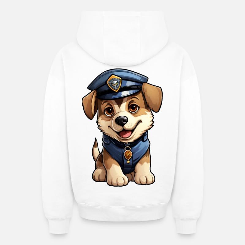 Chien Policier - Sweat à capuche unisexe zippé oversize épais SPREAD - blanc