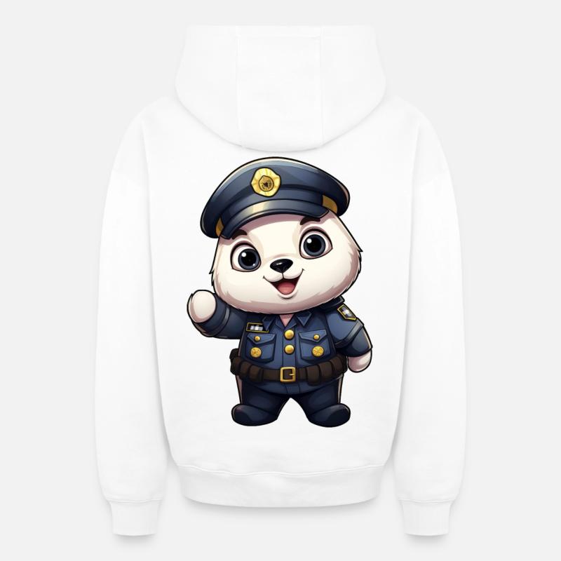 Policier panda - Sweat à capuche unisexe zippé oversize épais SPREAD - blanc